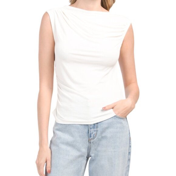 NWT! KIM & CAMI Sleeveless Boat Neck Ruched Top - Picture 1 of 2